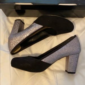 silver block heels size 9